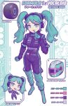 1girl absurdres april_jubilees aqua_eyes aqua_footwear aqua_gloves aqua_hair boots color_guide crossover english_commentary formula_one gloves hatsune_miku head_tilt headset helmet highres japanese_flag looking_at_viewer mercedes-benz pirelli racing_suit smile solo_focus twintails v vocaloid wheel 