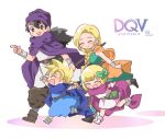  2boys 2girls amagiri_dia belt bianca_(dq5) black_eyes black_hair blonde_hair blue_cloak blue_tunic blunt_bangs blush boots bow bracelet braid breasts cape cloak closed_eyes closed_mouth commentary_request dated dragon_quest dragon_quest_v dress earrings family father_and_daughter father_and_son female_child full_body gloves green_bow green_dress hair_behind_ear hair_bow happy hero&#039;s_daughter_(dq5) hero&#039;s_son_(dq5) hero_(dq5) holding holding_staff husband_and_wife jewelry large_breasts long_hair low_ponytail male_child mother_and_daughter mother_and_son multiple_boys multiple_girls neck_ring open_mouth orange_cape pink_cloak pink_dress pointing pointing_forward purple_cloak purple_headwear running short_hair single_braid sleeveless sleeveless_dress smile spiked_hair staff turban white_background white_gloves white_tunic 