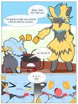  absurd_res anthro comic duo feral generation_4_pokemon generation_7_pokemon hi_res legendary_pokemon male nintendo okazu pokemon pokemon_(species) shinx speech_bubble text trying_their_best zeraora 