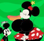  2023 3barts 4k absurd_res anthro big_breasts big_ears black_body black_fur bloomers bottomwear bouncing_breasts breast_jiggle breasts clothed clothing curvaceous curvy_figure dialogue digital_drawing_(artwork) digital_media_(artwork) disney duo english_text eyelashes eyes_closed featureless_breasts female fingers flower_on_hat food food_fetish fur gloves handwear hat headgear headwear hi_res hot_dog hourglass_figure huge_breasts jiggling long_tail male mammal mickey_mouse minnie_mouse motion_lines mouse multicolored_body multicolored_fur murid murine open_mouth rodent shorts simple_background skirt small_waist smile suggestive suggestive_food tail text thick_thighs tongue toony_eyes topless topless_anthro topless_female topless_male two_tone_body two_tone_fur voluptuous white_body white_fur wide_hips 