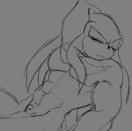  abs anthro biceps echidna eyes_closed genitals grey_background hand_behind_head humanoid_genitalia humanoid_penis knuckles_the_echidna male mammal monochrome monotreme muscular muscular_male navel pecs penis pubes sega simple_background skyuuto solo sonic_the_hedgehog_(series) 