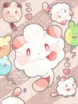  &gt;_&lt; :3 :d alternate_color animal_focus artist_name balloon border brown_background colored_skin commentary_request dated hanabusaoekaki heart highres no_humans pokemon pokemon_(creature) shiny_pokemon smile swirlix tongue tongue_out upside-down white_border white_skin xd 