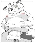 2023 anthro asian_clothing belly big_belly canid canine clothing east_asian_clothing fox fundoshi hi_res humanoid_hands hysk japanese_clothing kemono male mammal moobs navel nipples overweight overweight_male simple_background solo underwear 