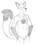  2023 anthro arm_tuft bottomwear canid canine cheek_tuft chest_tuft clothed clothing cooper_(scratch21) ear_piercing elbow_tuft facial_tuft fangs fox fully_clothed fur greyscale half-closed_eyes hand_in_pocket head_tuft hi_res male mammal monochrome narrowed_eyes pants piercing pockets red_fox scratch21 shirt simple_background smile smug solo standing swatthefox tank_top teeth tongue tongue_out topwear traditional_media_(artwork) tuft white_background 
