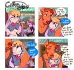  &lt;3 4_panel_comic anthro athens_(heresvix) avian bandanna bandanna_on_neck blonde_hair bodily_fluids border boyfriends brown_body brown_fur canid canine canis chin_tuft clothing crop_top date deer dialogue domestic_dog duo_focus english_text european_mythology eyes_closed facial_tuft falcon_mccooper_(character) floppy_ears fur girly greek_mythology grey_body grey_fur group hair heresvix hi_res hippogriff kerchief lagomorph leporid male mammal muscle_tone musclegut muscular muscular_anthro muscular_male mythological_avian mythology pecs rabbit shirt speech_bubble sweat sweatdrop tank_top text topwear white_border wide_eyed 