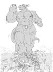  abs anthro bottomwear clothed clothing destruction draganta dragon hi_res loincloth macro male muscular muscular_anthro muscular_male pecs phone solo stomping topless unknown_artist 