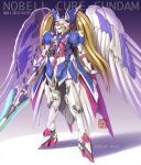  artist_name blonde_hair character_name full_body fusion g_gundam glowing glowing_eyes green_eyes gundam gundam_wing gundam_wing_endless_waltz highres holding holding_weapon looking_ahead maeda_hiroyuki mecha mechanical_hair nobel_gundam open_hand precure ranguage redesign robot shadow twintails weapon wing_gundam_zero_custom 