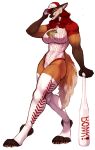  amira_winters anthro athletic athletic_female baseball_cap baseball_uniform bat_(object) big_breasts breasts candidteeth_(artist) canid canine canis clothing doge dogelore female fur gloves_(marking) hair hat headgear headwear hi_res legwear leotard mammal maned_wolf markings meme solo sportswear thigh_highs uniform wolf 