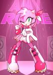  2023 absurd_res amy_rose anthro boots clothing collarbone english_text eulipotyphlan eyelashes female footwear glistening gloves green_eyes hair handwear hedgehog hi_res jamoart looking_at_viewer mammal one_eye_closed open_mouth pink_body sega short_hair solo sonic_the_hedgehog_(series) speaker text wink 