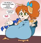  absurd_res anthro big_breasts breasts canid canine canis domestic_dog english_text female green_eyes hair hi_res huge_breasts kibbles_(uberquest) mammal skidd solo speech_bubble text uberquest webcomic 