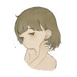  ... 1girl artist_name bandaid_on_ear brown_eyes brown_hair closed_mouth collarbone colored_inner_hair cropped_shoulders grey_hair hair_behind_ear hand_up hatoba_tsugu jippu_(45fun) light_blush looking_at_viewer looking_to_the_side medium_hair mole mole_under_eye multicolored_hair nude simple_background solo tsugu_(vtuber) virtual_youtuber white_background 