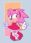  2023 5_fingers amy_rose anthro biped black_nose boots classic_sonic_(universe) clothed clothing dress eulipotyphlan eyelashes female fingers footwear front_view full-length_portrait fur gloves handwear hedgehog hi_res kitsketches looking_at_viewer mammal pink_body pink_fur portrait red_clothing red_dress sega simple_background solo sonic_the_hedgehog_(series) standing 