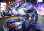  abs anthro balls biceps big_muscles big_pecs big_penis blush canid canine canis dislyte ear_piercing erection eyewear freddy_(dislyte) fur genital_piercing genitals hi_res humanoid humanoid_genitalia humanoid_penis magangz male mammal muscular muscular_anthro muscular_male nipples nude pecs penis penis_piercing piercing public public_nudity scar smile solo sunglasses vein veiny_penis wolf 