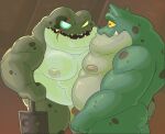  2023 amphibia_(series) amphibian anthro belly big_belly captain_grime disney duo frog green_body haxsmack hi_res male male/male moobs musclegut nipples overweight overweight_male scar weapon 