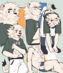 2023 anthro bottomwear clothed clothing clothing_lift felid footwear fur green_clothing hair hemuchang hi_res leo_(saitama_seibu_lions) lion male mammal mane mascot multiple_poses nippon_professional_baseball pantherine pose saitama_seibu_lions shirt shirt_lift shirtless shoes shoes_on shorts shorts_only socks tail text text_on_clothing tongue tongue_out topwear white_body white_fur white_mane 