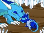  adopted_(lore) adopted_son_(lore) adoptive-mother/son adoptive_mother_(lore) after_transformation after_unbirth blue_body blue_markings cave claws crystal dragon duo embrace eyes_closed female feral horn hug julis-rocks larger_female male markings membrane_(anatomy) membranous_wings paw_on_face size_difference smaller_male wings 