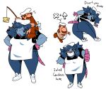  anthro apron bodily_fluids brick_(pizza_tower) cheese chef_hat chef_uniform clothed clothing dairy_products digital_media_(artwork) duo english_text female food footwear fur grey_body gustavo_(pizza_tower) hair hat headgear headwear human larger_female lonystarone looking_at_viewer looking_back male male/female mammal mouse murid murine open_mouth pizza_tower rat rodent shoes simple_background size_difference smile stick stupid_rat_(pizza_tower) text topwear tuft 