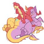  2017 ambiguous_gender anthro bitelava duo female fur jumpstart_games neopet_(species) neopets overweight purple_body red_body red_fur riding skeith yellow_body yellow_fur zafara_(neopets) 