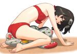  1girl aircraft airplane all_fours azumasix barefoot bikini black_hair breasts brown_eyes cleavage goggles goggles_on_head inflatable_toy kirie_(kouya_no_kotobuki_hikoutai) kouya_no_kotobuki_hikoutai medium_breasts one_eye_closed red_bikini short_hair solo swimsuit 