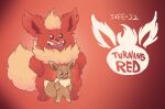  2022 3_fingers 3_toes ambiguous_gender anthro biped brown_body brown_eyes brown_fur dated dipstick_tail disney duo ear_tuft eevee eeveelution english_text eyebrows feet fingers flareon fur generation_1_pokemon head_tuft larger_ambiguous larger_anthro logo mammal mane markings neck_tuft nintendo open_mouth parody pixar pokemon pokemon_(species) red_background red_body red_eyes red_fur shellyochunks signature simple_background size_difference smaller_ambiguous smaller_anthro standing tail tail_markings tail_tuft teeth_showing text toes tongue tuft turning_red 