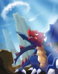  animal_focus blue_sky claws cloud dragon druddigon highres nikkado no_humans open_mouth outdoors pokemon pokemon_(creature) sharp_teeth sky spiked_tail tail teeth wings yellow_eyes 