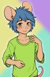  amber_eyes blush bottomless clothed clothing cricetid hamster hybrid kewpit kewpit_(character) looking_at_viewer male mammal mouse murid murine portrait rodent shirt slim solo topwear young 