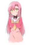  1girl arms_behind_back blush closed_mouth green_eyes hair_between_eyes hair_ornament hairclip hakuo_school_uniform hayate_no_gotoku! katsura_hinagiku long_hair long_sleeves looking_at_viewer neckerchief pink_hair pink_serafuku sailor_collar school_uniform serafuku simple_background solo turtleneck urushi_(2634334) white_background white_sailor_collar yellow_neckerchief 