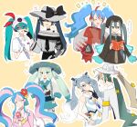  ... 6+girls :d absurdres ahoge black_choker blue_hair blush bow bug_miku_(project_voltage) cheek_poking choker closed_eyes closed_mouth commentary_request dark_miku_(project_voltage) earrings electric_miku_(project_voltage) fairy_miku_(project_voltage) fire_miku_(project_voltage) flower flying_miku_(project_voltage) gloves green_eyes green_hair grey_hair grey_headwear hair_flower hair_ornament hand_in_pocket hand_on_another&#039;s_shoulder hat hat_bow hatsune_miku heart highres holding holster jacket jewelry long_hair multicolored_hair multiple_girls ohn_pkmn open_clothes open_jacket open_mouth outline pink_hair pink_sweater poke_ball poke_ball_(basic) pokemon poking project_voltage psychic_miku_(project_voltage) red_eyes shirt single_glove smile sparkle spoken_ellipsis spoken_heart steel_miku_(project_voltage) sweater twintails two-tone_hair vocaloid white_gloves white_shirt yellow_background 