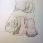  anthro bottomwear butt clothing deer feet foot_focus full_pad hi_res male mammal paws pink_soles ra&#039;deer raised_tail shorts shorts_only tail traditional_media_(artwork) wrinkled_feet wrinkled_soles zer0thecrux 