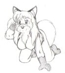  all_fours anthro breasts canid canine female firecat fluffy fluffy_tail fox hair kitsune_youkai mammal nipples solo tail 