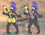  anthro areola big_breasts bottomwear breasts clothed clothing diving_mask female fish genitals grey_areola grey_nipples grey_sclera hair hi_res marine mask mohawk navel nintendo nipples nude octo_toaster purple_eyes purple_hair pussy salmon salmonid_(fish) salmonid_(splatoon) shorts snatcher_(splatoon) solo splatoon suspenders text thick_thighs tongue tongue_out topwear under_boob wide_hips yellow_bottomwear yellow_clothing yellow_sclera yellow_shorts yellow_topwear 