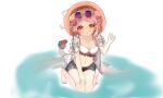  arknights artist_request eyewear_on_head goldenglow_(arknights) goldenglow_(summer_flowers)_(arknights) hat highres non-web_source pink_hair straw_hat sunglasses swimsuit tagme 