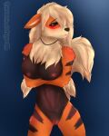  absurd_res anthro arcanine areola arm_tuft belly belly_blush big_breasts biped black_belly black_body black_breasts black_eyebrows black_eyelashes black_fur black_nose black_stripes blonde_hair blush body_blush breast_blush breasts brown_eyes brown_eyeshadow canid canine canis cheek_tuft crossed_arms digital_media_(artwork) ears_down elbow_tuft eyebrows eyelashes eyeshadow facial_tuft female fluffy fluffy_tail fur generation_1_pokemon genitals hair heavy_blush hi_res humanoid humanoid_genitalia humanoid_pussy jewelry lips lipstick long_hair looking_away makeup mammal markings mature_female midriff multicolored_body narrowed_eyes navel neck_tuft necklace necklace_only nintendo nipples nude orange_body orange_fur pink_lips pink_nipples pink_pussy pivoted_ears pokemon pokemon_(species) pokemorph pussy pussy_blush shoulder_blush shoulder_tuft signature simple_background skinny solo standing striped_body striped_fur stripes tail tan_body tan_fur teeth thick_eyelashes thick_thighs thigh_tuft tuft twinkworshiper88 watermark yellow_body yellow_fur 