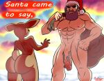  anthro big_butt brown_body butt christmas deer english_text female genitals hi_res holidays human male mammal muscular muscular_male nude penis protagon santa_claus text vein veiny_penis 