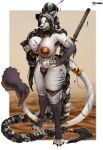  anthro big_breasts breast_piercing breasts eyewear felid female glasses hair hand_on_hip hi_res katana mammal melee_weapon multicolored_hair pantherine piercing pubes solo sword thick_thighs two_tone_hair tyunre weapon 