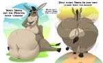  2023 afraart after_vore all_fours asinus belly big_belly big_butt butt dialogue donkey donkey_(shrek) dreamworks ears_up equid equine feral fur half-closed_eyes hand_on_head hi_res hooves looking_away male mammal morbidly_obese morbidly_obese_feral morbidly_obese_male multiple_images narrowed_eyes navel nude obese obese_feral obese_male open_mouth overweight overweight_feral overweight_male rear_view shrek_(series) signature sitting solo speech_bubble spread_legs spreading teeth text thought_bubble vore walking 