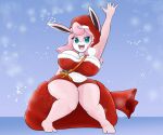  anthro big_breasts blue_eyes breasts christmas christmas_clothing christmas_headwear clothing female generation_1_pokemon hair hat headgear headwear hi_res holidays nintendo pink_body pink_hair pokemon pokemon_(species) santa_hat simple_background snow solo unknown_artist wigglytuff 