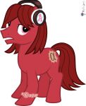  2023 a_(mike_salcedo) absurd_res alpha_channel alphabet_(mike_salcedo) brown_hair clock earth_pony equid equine feral hair hasbro headphones hi_res horse male mammal melisareb my_little_pony ponification pony red_body signature simple_background solo teal_eyes transparent_background watch wristwatch 