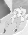  anthro antlers bed bed_curtains bedding bingbingo_(artist) blanket blush breasts buckteeth clothing clothing_around_one_leg deer deltarune doe_with_antlers female freckles furniture genitals greyscale hair half-closed_eyes hand_behind_head hand_on_pregnant_belly hi_res hooves horn long_hair lying mammal monochrome narrowed_eyes navel nipples noelle_holiday nude nude_female on_back on_bed open_mouth pillow pregnant pussy signature small_breasts solo sweater teeth topwear undertale_(series) underwear underwear_around_one_leg 
