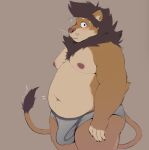  anthro belly briefs bulge clothed clothing detailed_bulge felid hi_res lion looking_at_viewer male mammal mane minedoo moobs navel nipples overweight overweight_male pantherine solo tail thick_arms thick_thighs underwear underwear_only 