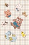  2023 anthro apron bear beverage bow_tie brew_(kumalino) brown_body chibi clothing coffee cute_fangs drip_(kumalino) eyes_closed food grey_body hi_res honey_(food) kemono kumalino male mammal one_eye_closed polar_bear roast_(kumalino) sanrio sayolino syrup_(kumalino) ursine wink 