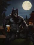  abs alcohol animal_genitalia animal_penis anthro balls beer bench beverage big_penis black_body black_fur black_penis body_hair canid canine canine_genitalia canine_penis canis chest_hair ear_piercing erection facial_piercing fangs full_moon fur furniture genitals hi_res knot male mammal moon muscular muscular_anthro muscular_male navel night nose_piercing nose_ring nude orcfun outside pecs penis piercing pubes remington_(stormwx_wolf) ring_piercing sitting smile solo spread_legs spreading table teeth were werecanid werecanine werewolf wolf yellow_eyes 