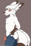  absurd_res anthro blush bulge canid canine clothed clothing digital_media_(artwork) fox hi_res male mammal marvelous_managerie meme multi_tail simple_background solo solo_focus tail tight_pants_(meme) 