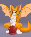  bat belly breasts bulge clitoris crouching dildo dildo_in_pussy dildo_insertion dildo_sitting dust:_an_elysian_tail extreme_penetration featureless_breasts female fidget_(elysian_tail) fur genitals hi_res knotted_dildo mammal nimbat open_mouth orange_body orange_fur orange_tail paws penetration red_dildo sex_toy sex_toy_in_pussy sex_toy_insertion slimefur solo tail teeth vaginal vaginal_penetration veiny_dildo white_belly wings 