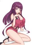  1girl absurdres bare_shoulders breast_curtain breasts cleavage clothing_cutout dress fire_emblem fire_emblem_engage gonzarez highres ivy_(fire_emblem) large_breasts long_hair looking_at_viewer mole mole_under_mouth navel navel_cutout one-piece_swimsuit purple_eyes purple_hair solo swimsuit toeless_footwear toes very_long_hair 
