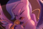  equid equine eyes_closed fur hair hasbro hi_res hooves jewelry mammal marenlicious microphone mlp_g5 my_little_pony necklace open_mouth pegasus pink_body pink_fur portrait purple_hair queen_haven_(mlp) singing solo spotlight wings 