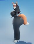  3d_(artwork) absurd_res anthro big_breasts big_butt breasts butt canid canine clothed clothing digital_media_(artwork) dipstick_tail female footwear fox hi_res high_heels huge_butt mammal markings nun rumakis solo tail tail_markings 