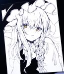  1girl blush braid framed hat kirisame_marisa long_hair monochrome niri partially_colored side_braid sidelocks solo touhou traditional_media witch_hat yellow_eyes 