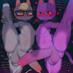  1:1 2022 animal_crossing anthro balls big_penis blush bob_(animal_crossing) bodily_fluids cum cum_in_ass cum_inside cumshot digital_media_(artwork) domestic_cat duo ejaculation english_text erection eyewear eyewear_only felid feline felis flexible foreskin genital_fluids genitals glasses glasses_only hair hi_res huge_penis humanoid_genitalia humanoid_penis hyper hyper_genitalia hyper_penis looking_at_viewer male male/male mammal nintendo nipples nude nude_anthro nude_male one_leg_up penis raised_leg raymond_(animal_crossing) saliva saliva_string splits spread_legs spreading standing sweat syuro tail text thick_thighs vein veiny_penis vertical_splits 