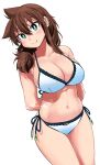  1girl amano_megumi amano_megumi_wa_suki_darake! arms_behind_back bikini blue_bikini blue_eyes blush breasts brown_hair cleavage highres long_hair navel nekoguchi simple_background smile solo swimsuit white_background 